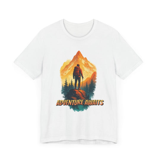 Adventure Await Unisex Tee - Mountain Graphic Short Sleeve Shirt